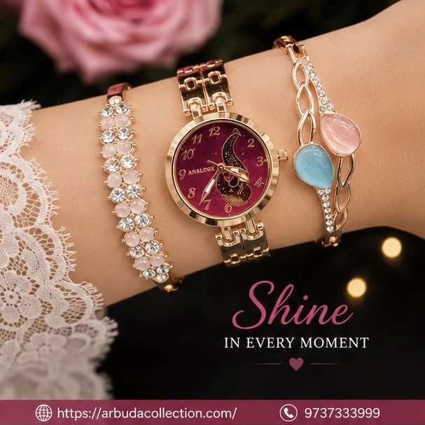 Ladies Analog Watch & Bracelet Combo