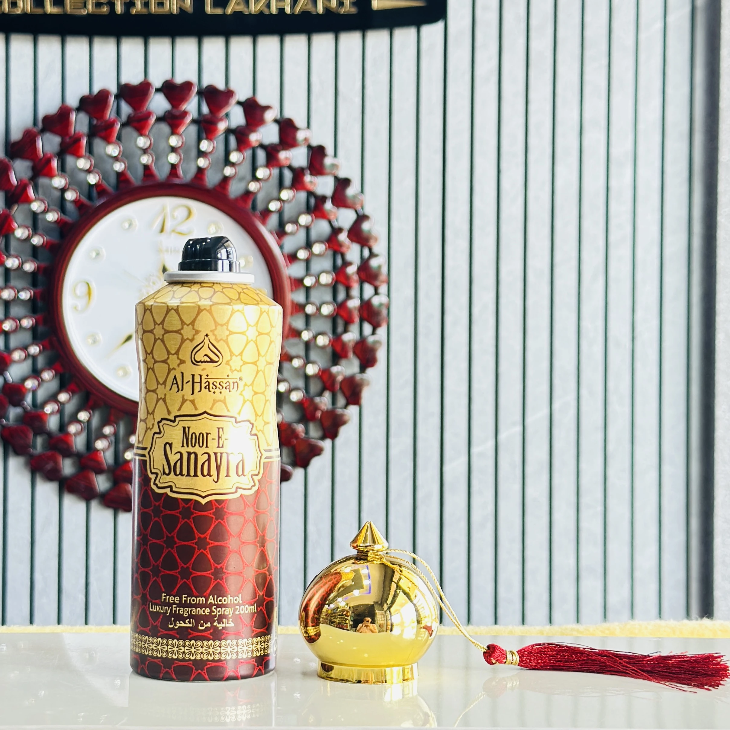 Al-Hassan Noor-E-Sanayra alcohol-free luxury fragrance spray.