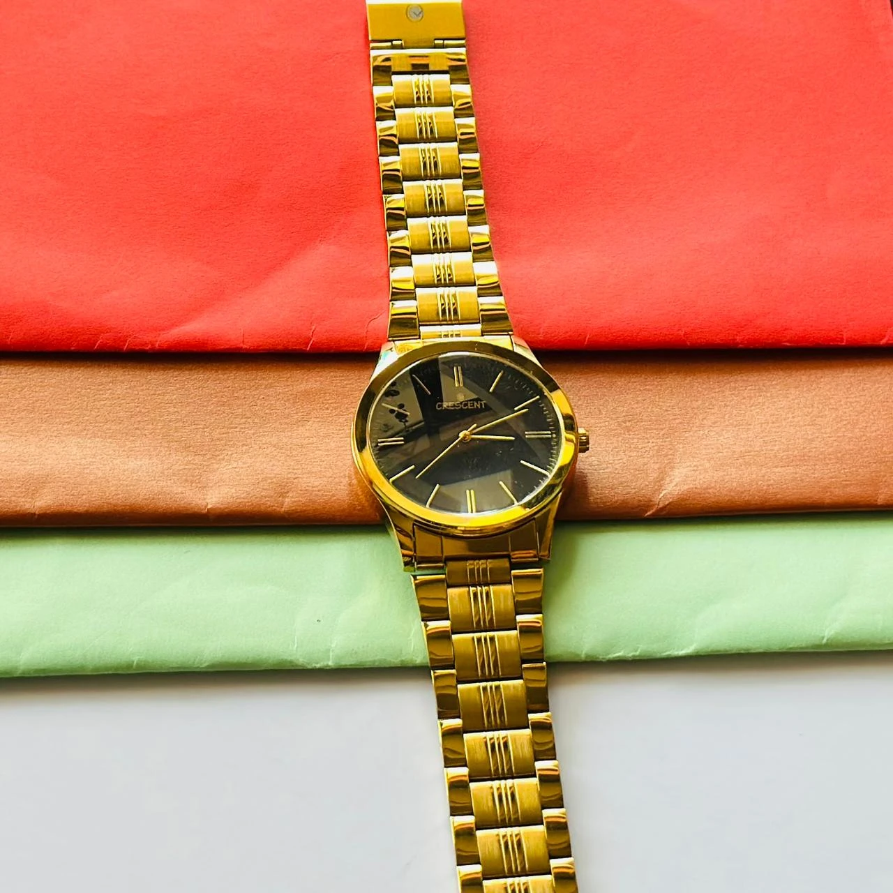 Crescent golden Design analog watch