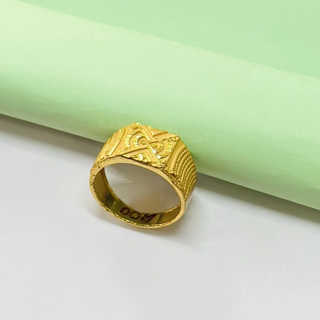 Premium Rectangular Gold-Plated, Gold Look Finely Detailed Handmade Ring for Men