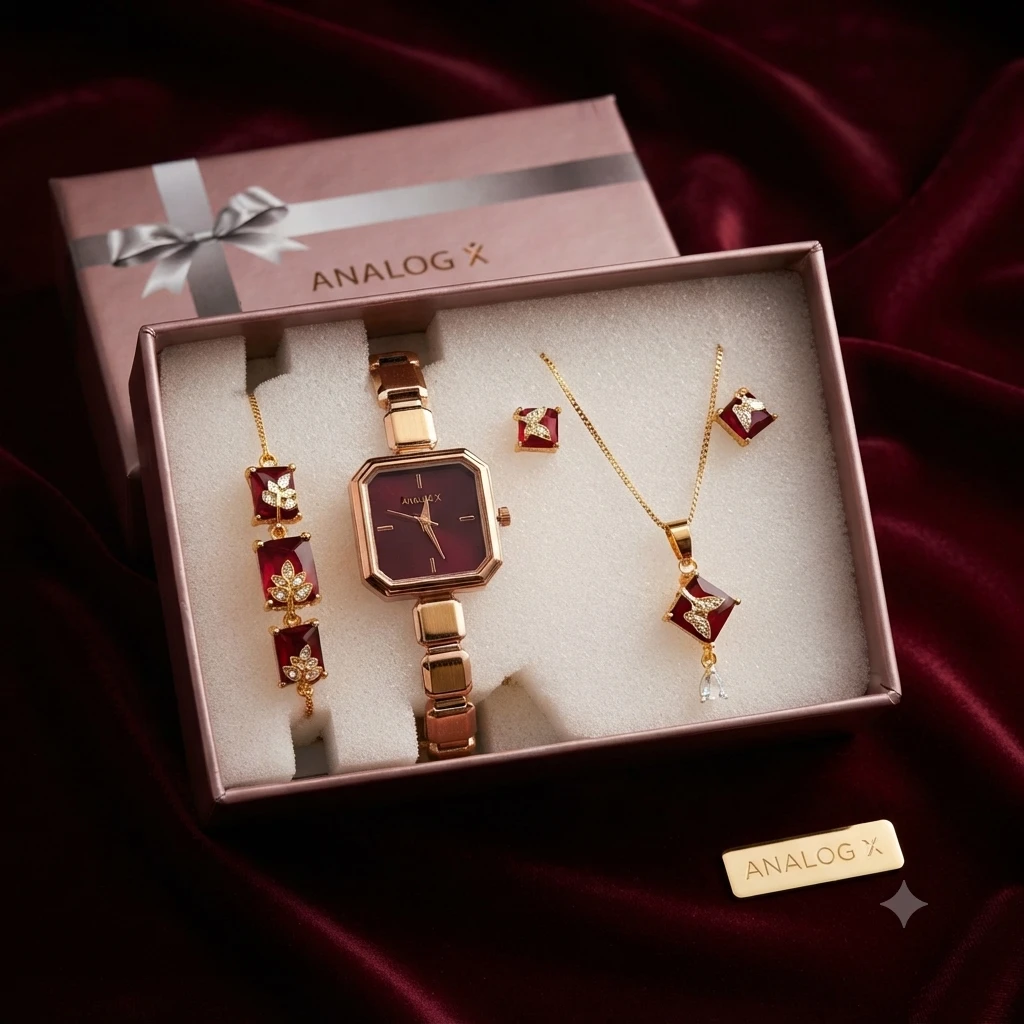 an elegant rose gold watch and jewelry gift set