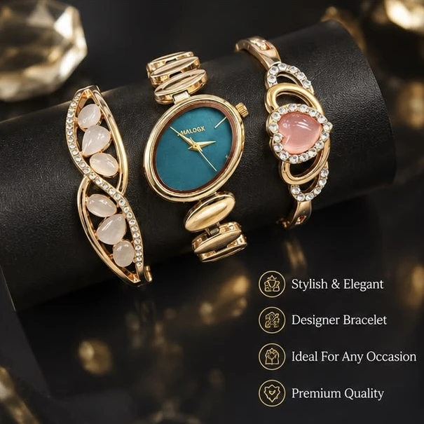 Ladies Analog Watch & Bracelet Combo