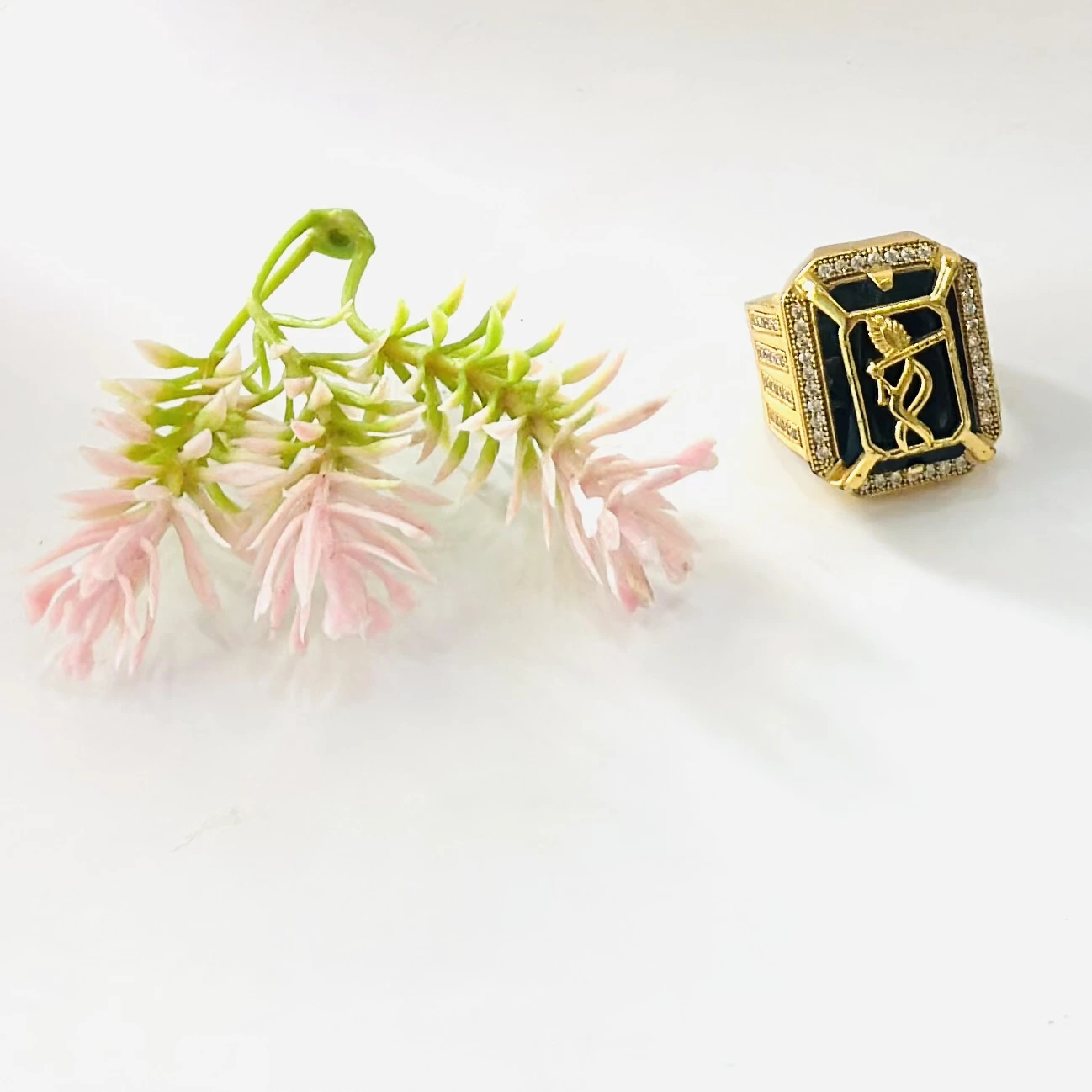 1 gram gold Krishna flute diamond ring for men.