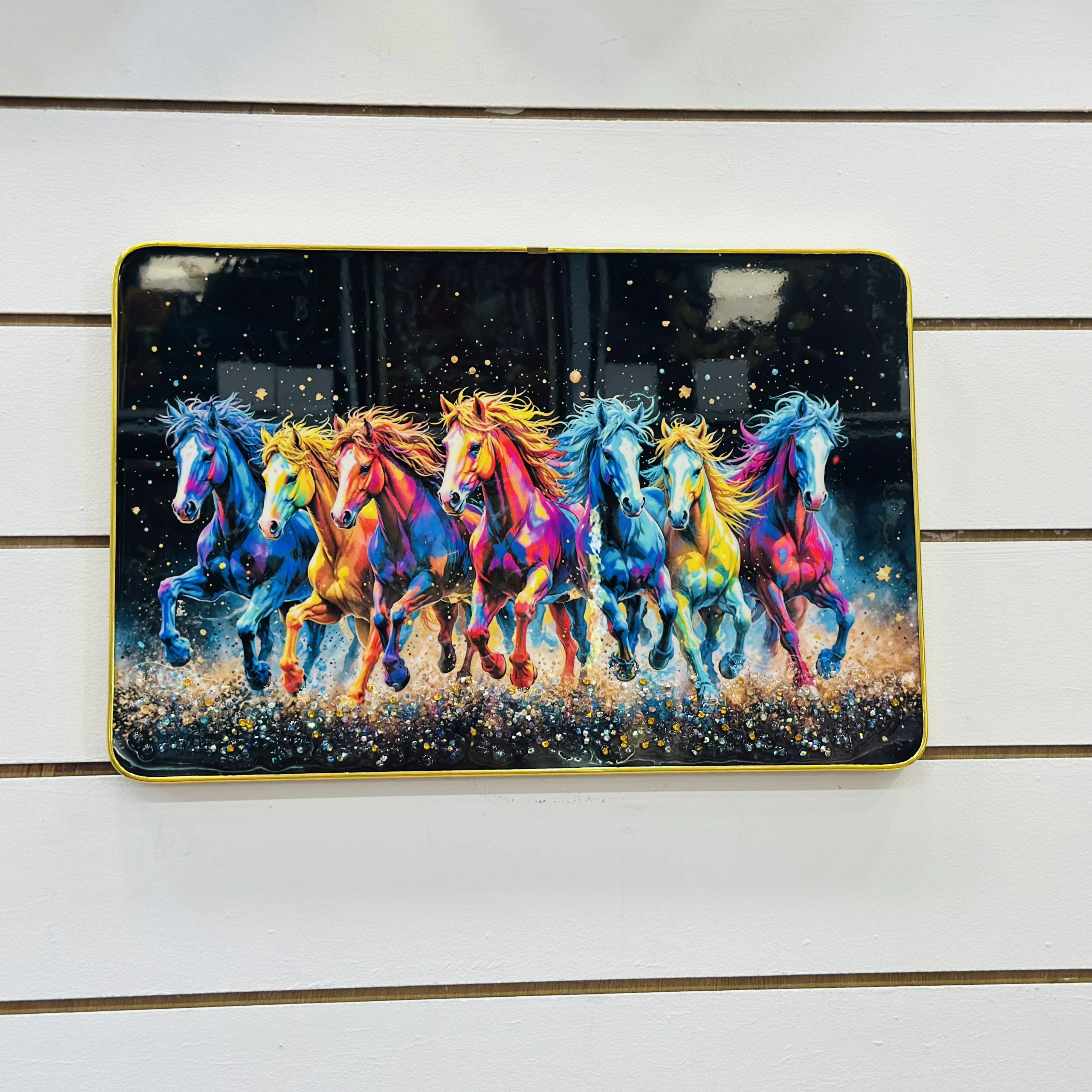 Vastu Seven Running Horses Big Crystal Embedded Painting.(SKU-OMTX3X)
