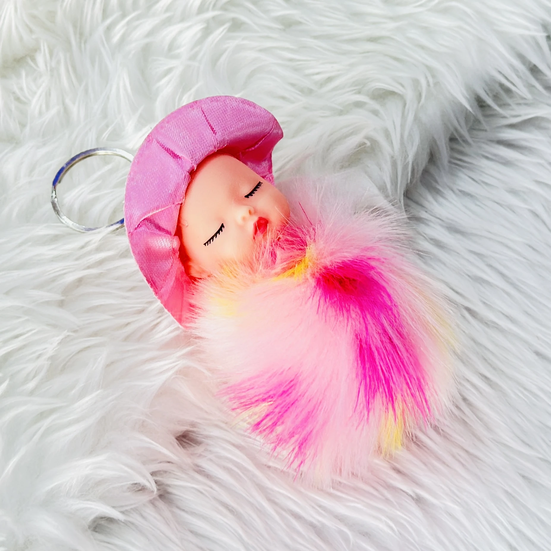 Cute Sleeping Baby Angel Fur Doll Keychain