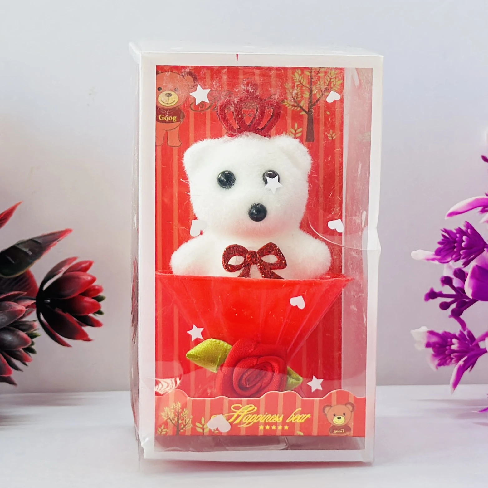 White plush teddy bear gift set