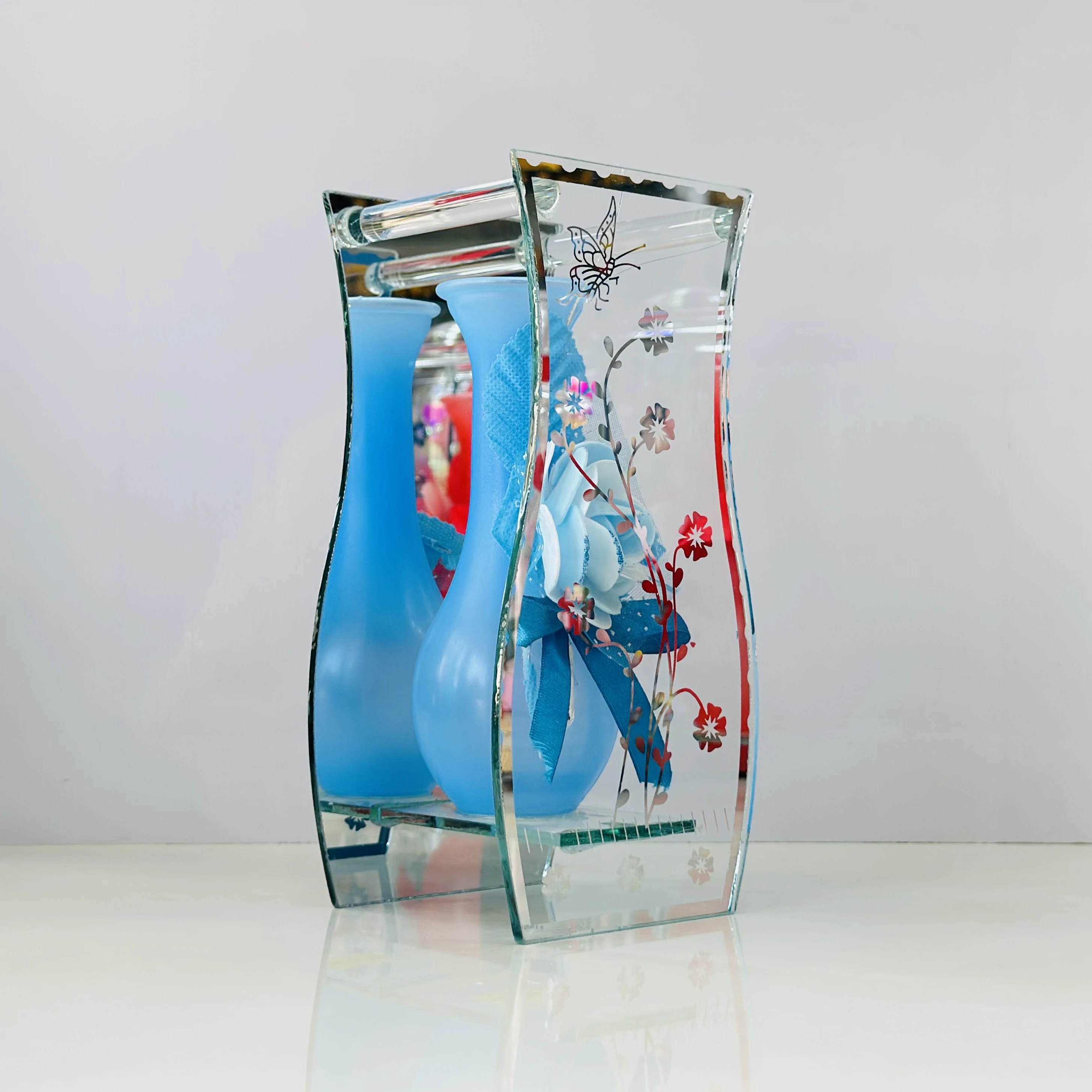 glass bud vase with striking fancy glam detail in blue(SKU-3451Y7)