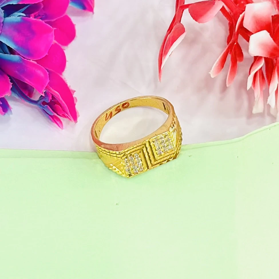 gold-plated, cubic zirconia-studded brass ring for men.