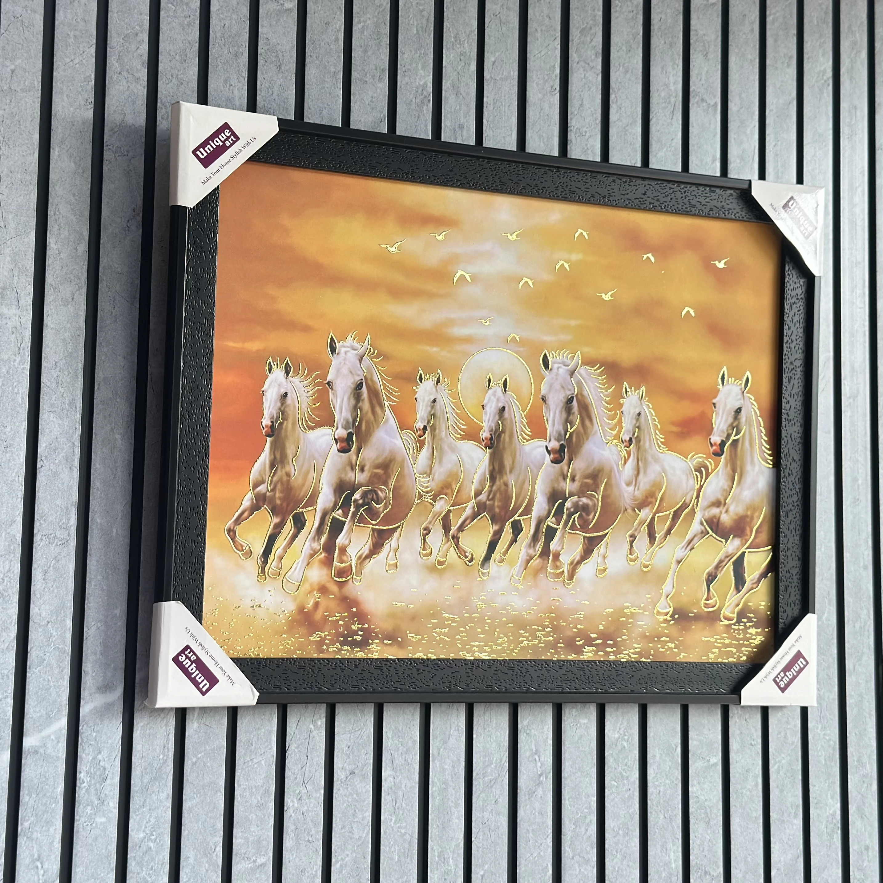 Seven running white horses at sunset.(SKU-BOE3NI)