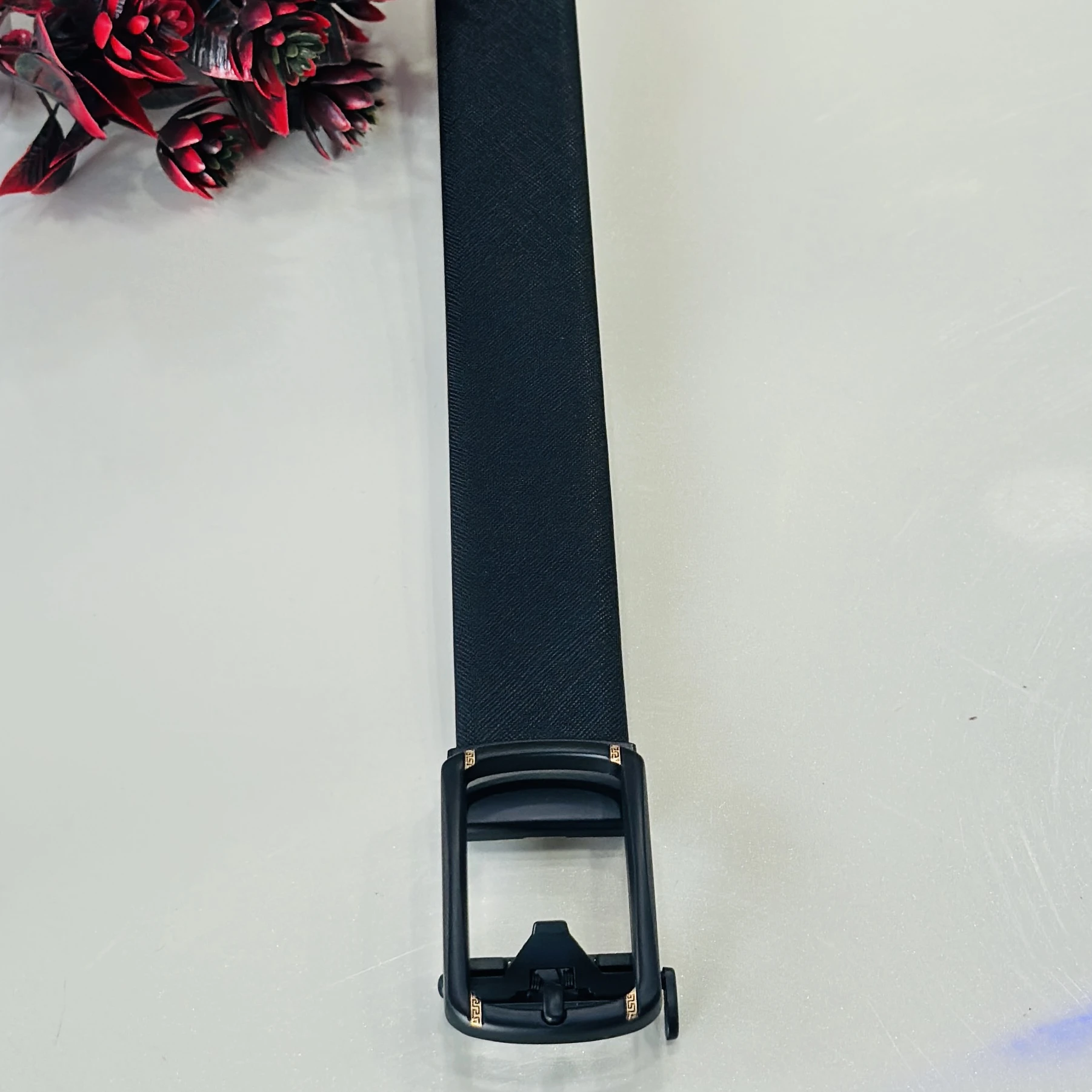 Black genuine leather formal belt for men