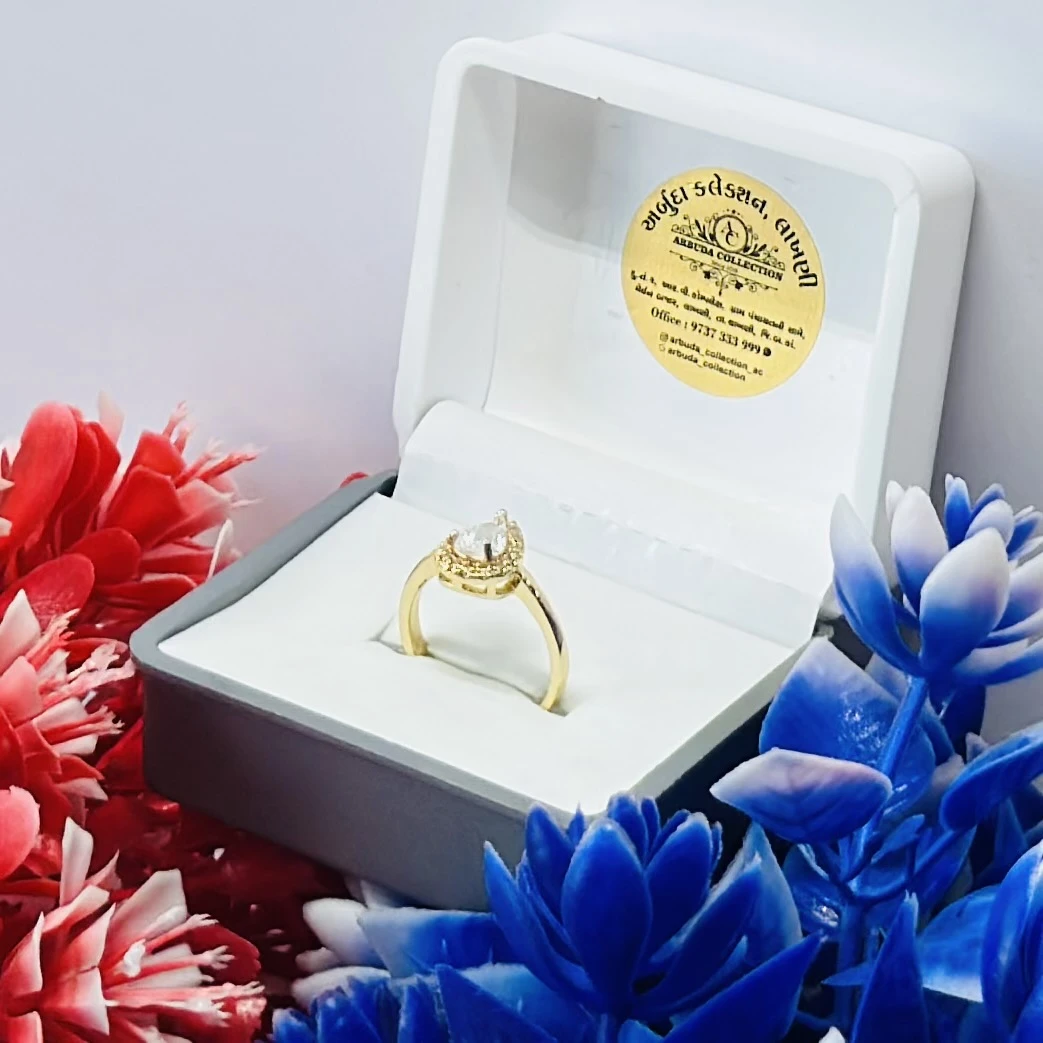 Yellow gold pear-shaped diamond halo ring.