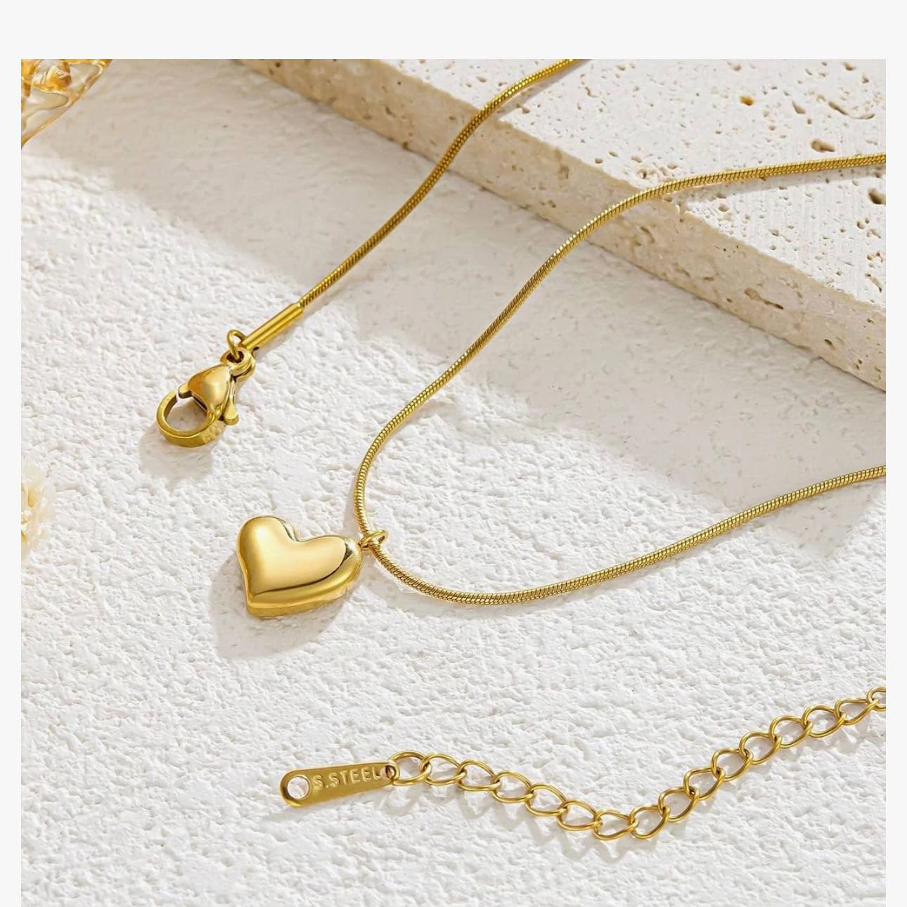 Gold plated anti-tarnish stainless steel heart pendant necklace by YC Jewelry.
