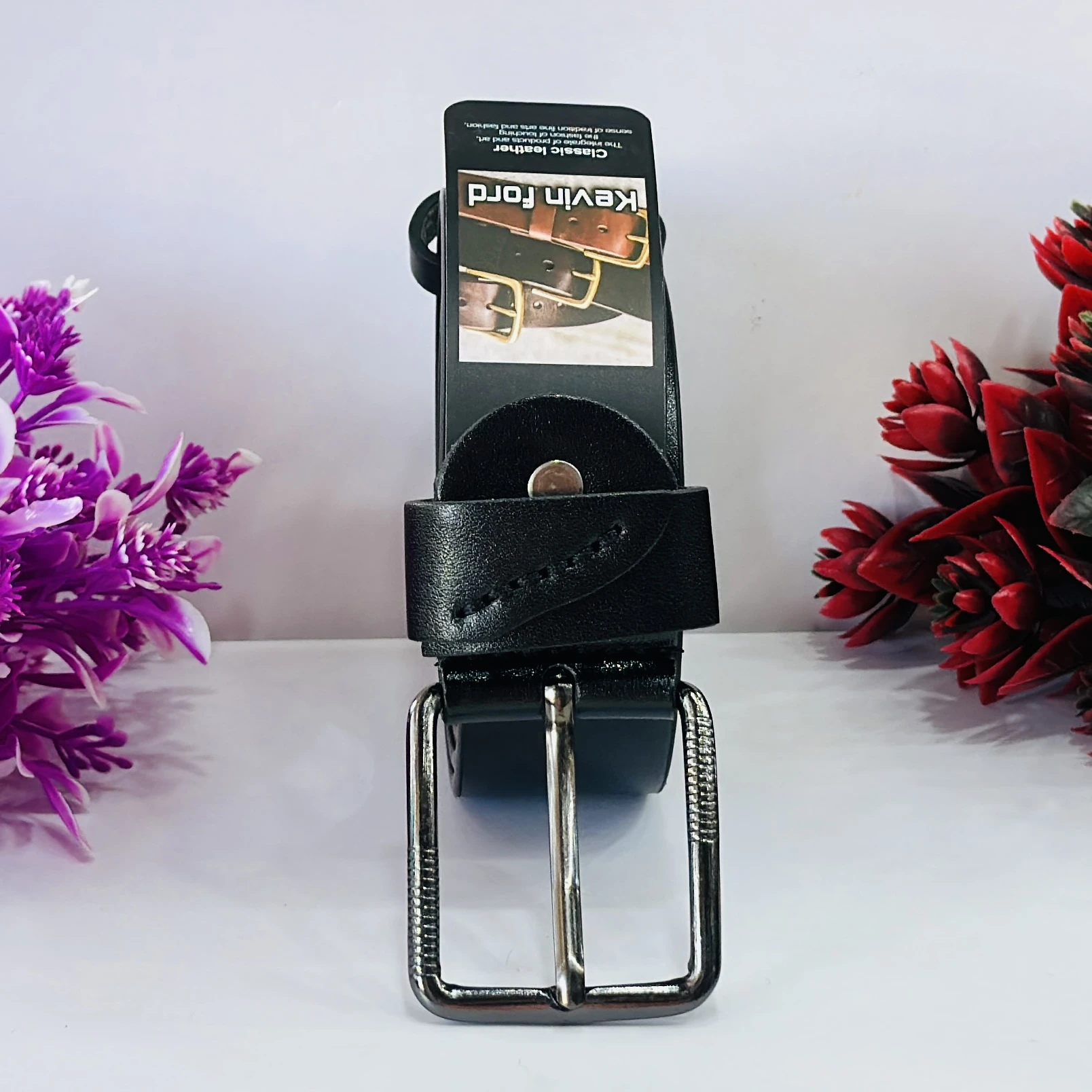 Black leather men's belt