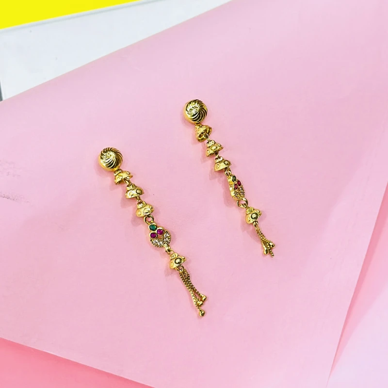 a pair of gold-plated long drop and dangle earrings