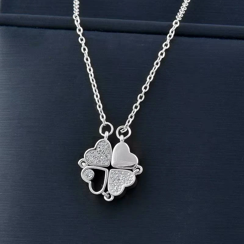 Crystal and Black Four Leaf Clover Transformable Pendant Necklace