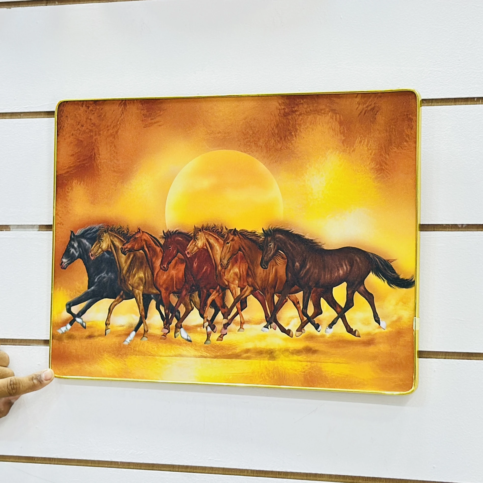 Shubh Sanket Vastu 7 Horse Running Textured Home Decorative Painting. -J6BLQ5