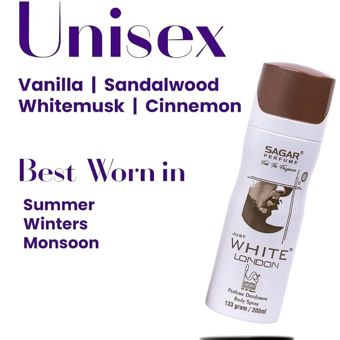 Sagar Just White London Deodorant Spray.
