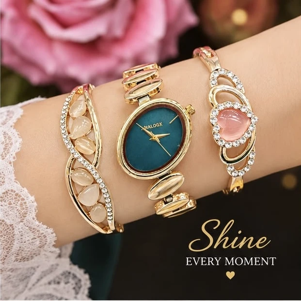 Ladies Analog Watch & Bracelet Combo