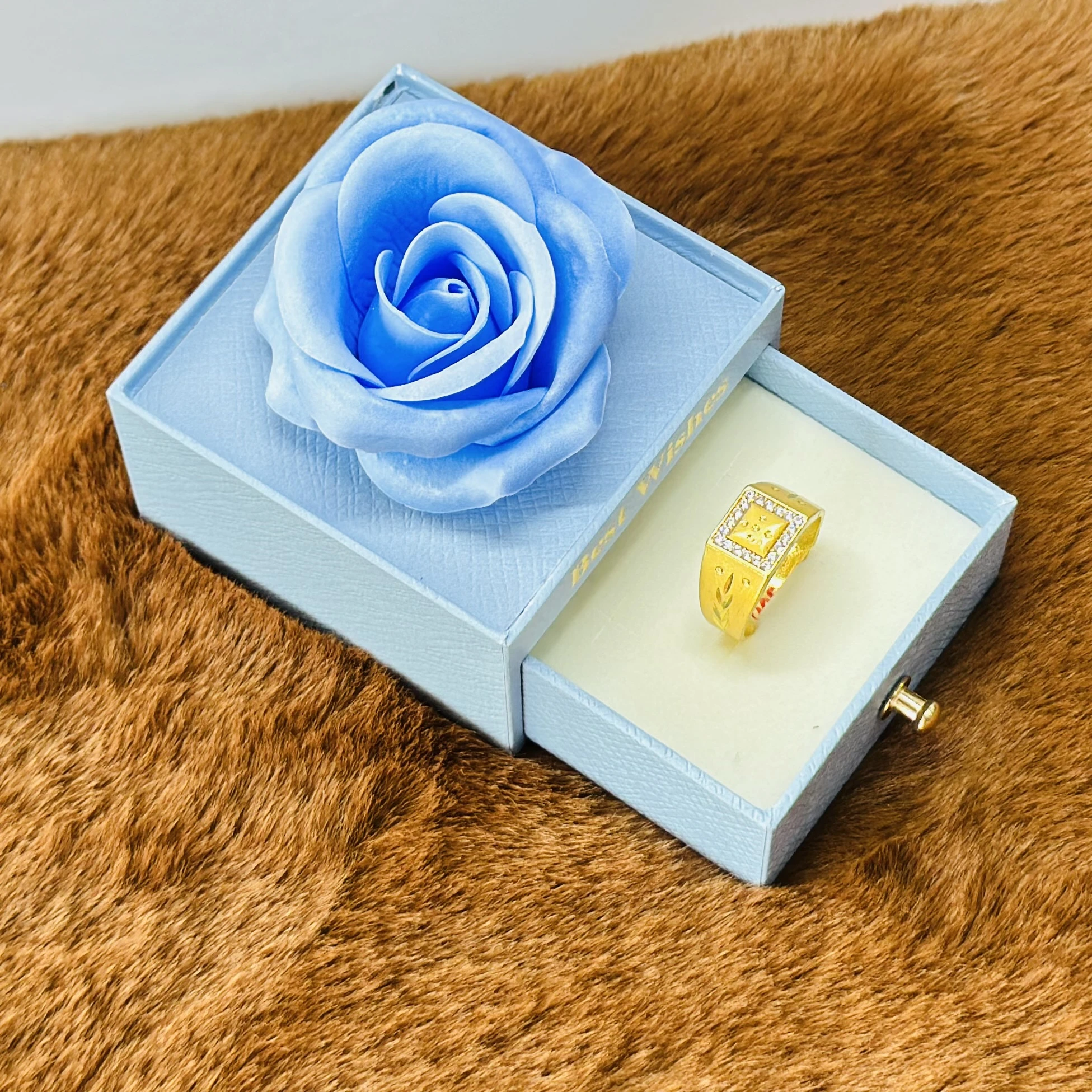 AanyaCentric men's gold-plated American diamond finger ring.