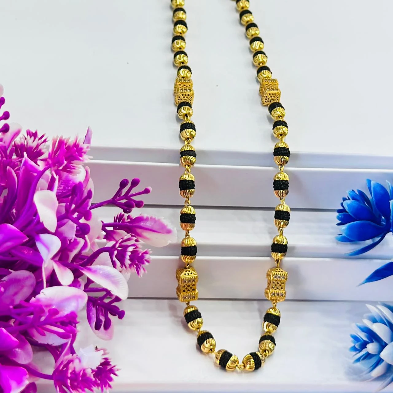 Golden Flower Brown Rudraksha Mala