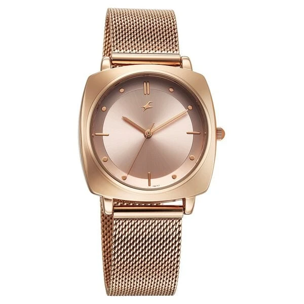 Fastrack Stunners X Quartz Analog Rose Gold Dial Stainless Steel Strap Watch For Girls Model no ..68043WM01