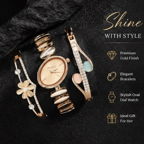 Ladies Analog Watch & Bracelet Combo