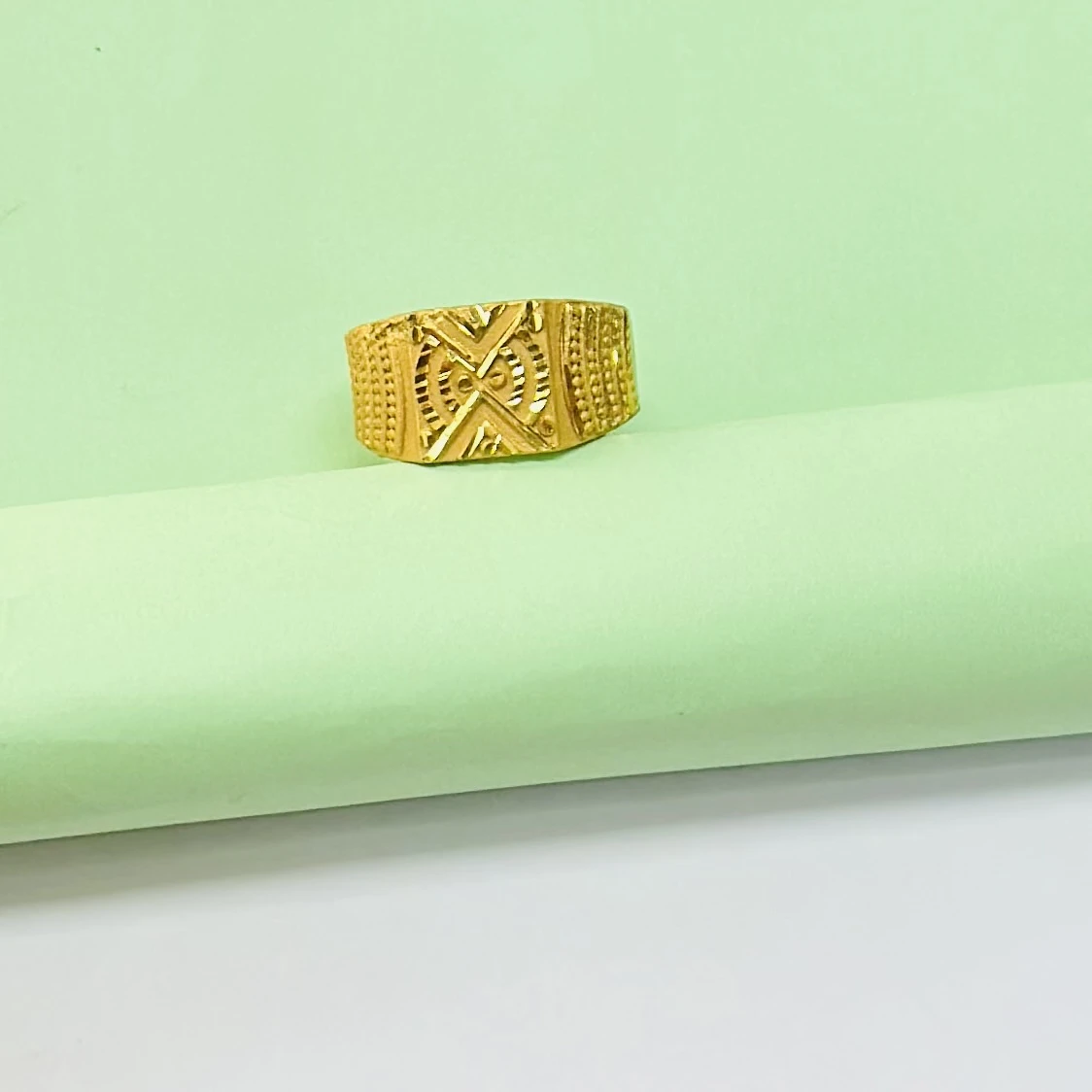 Premium Rectangular Gold-Plated, Gold Look Finely Detailed Handmade Ring for Men