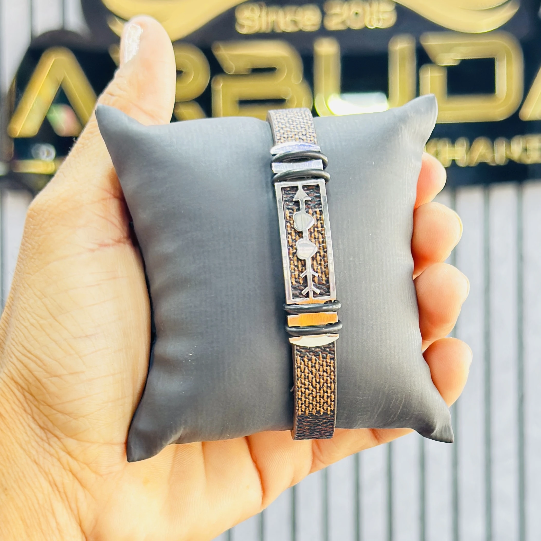 men's stainless steel leather bracelet