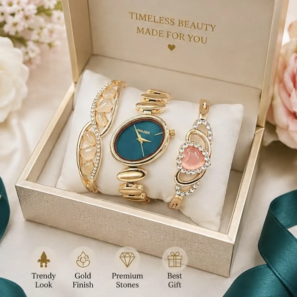 Ladies Analog Watch & Bracelet Combo