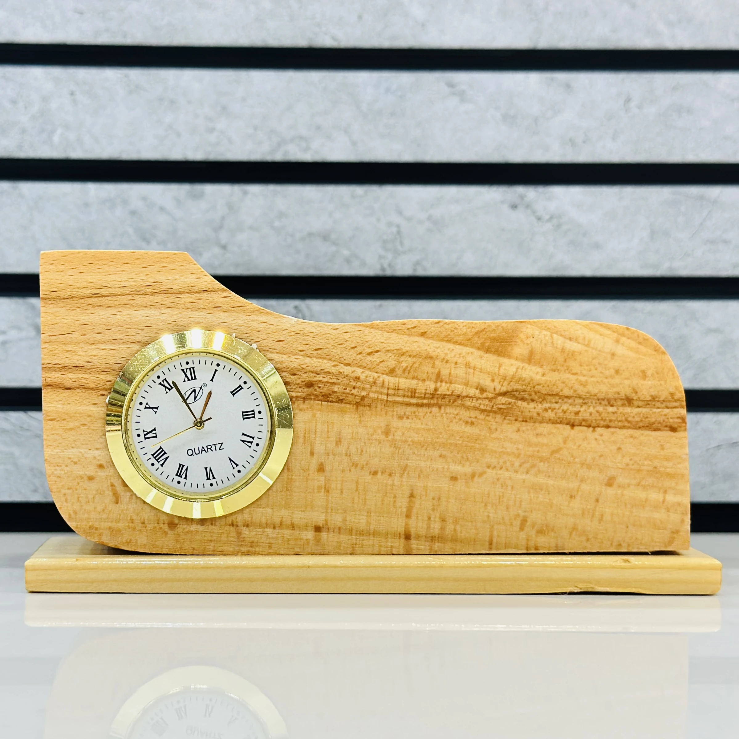 wooden desk organizer with an integrated clock.(SKU-ZXB9L5)