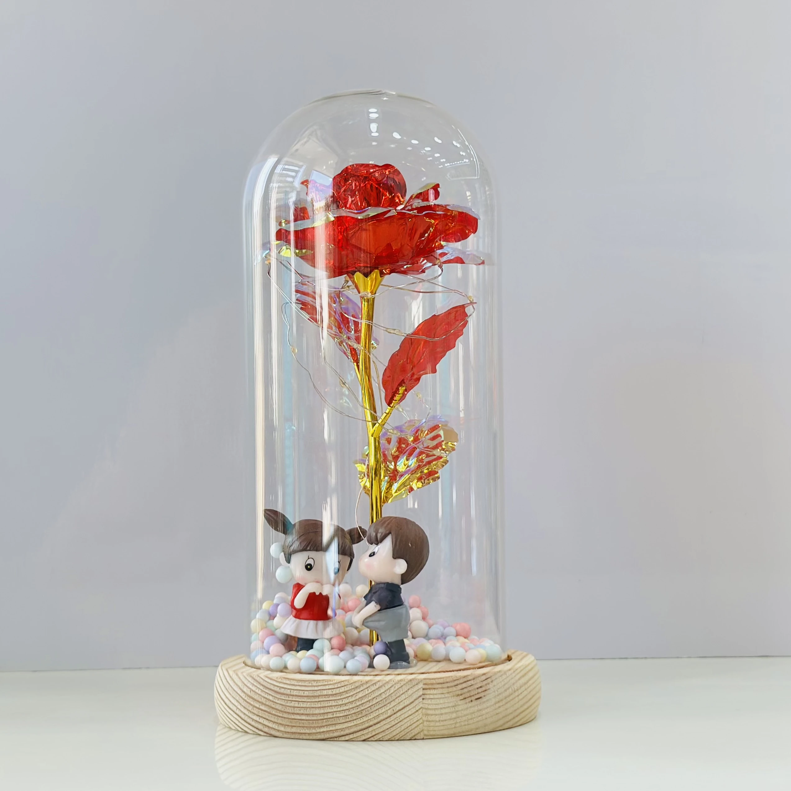 Rose in a glass dome with LED lights(SKU-020KZK)