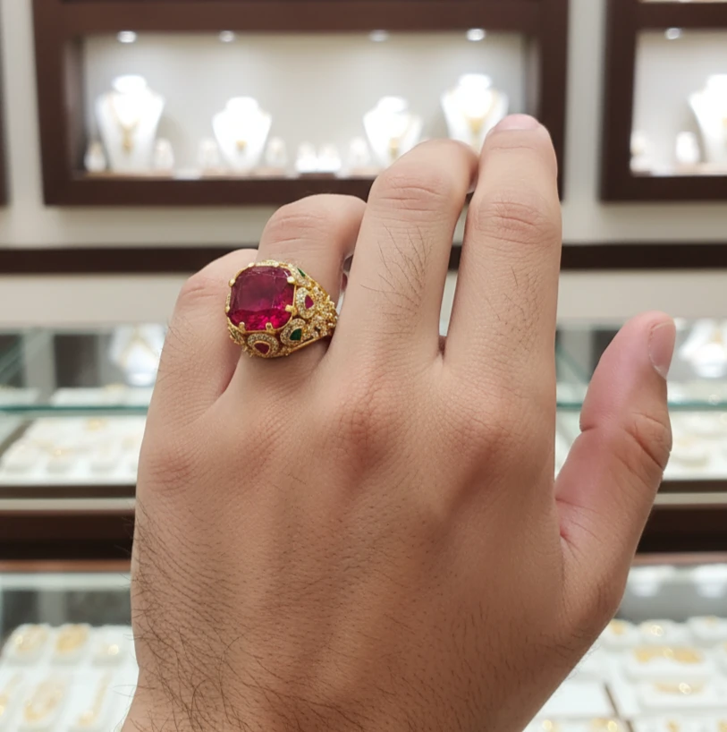 Fiery Elegance Red Stone Ring for men's