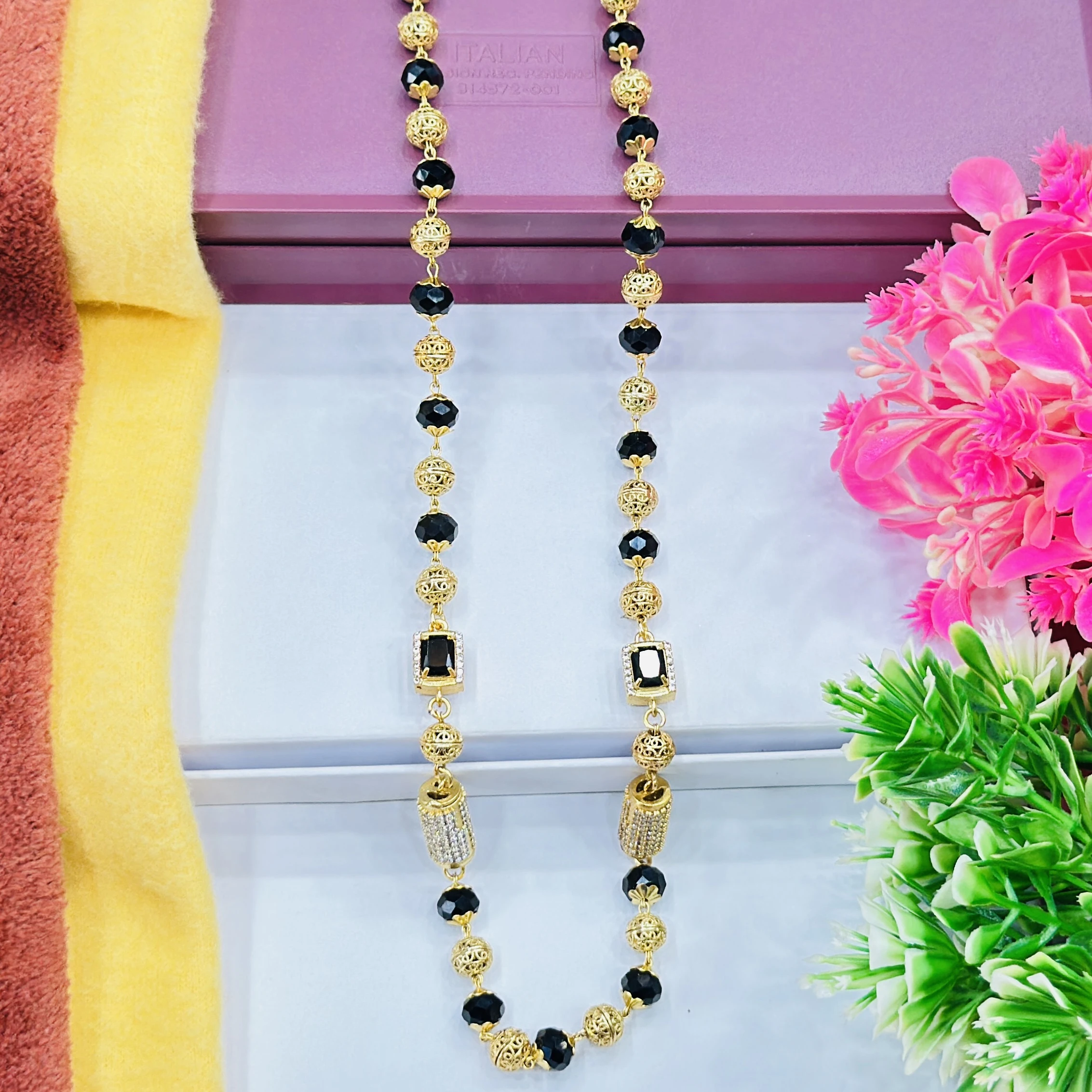 Gram Gold Plated black beaded chain mangalsutra or mala.