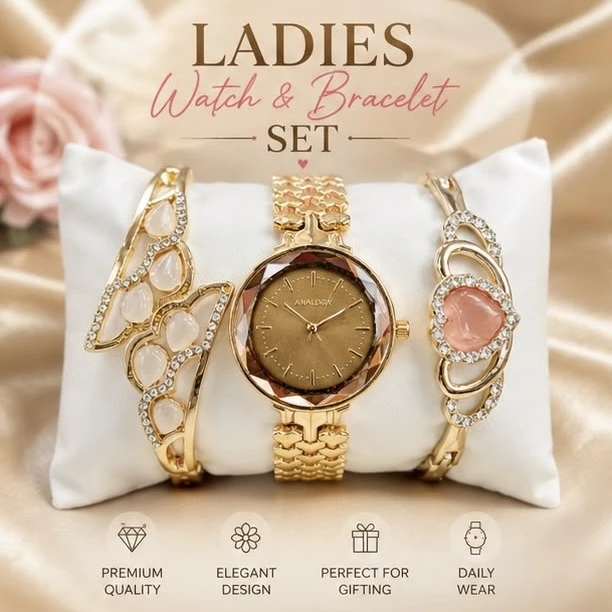 Ladies Analog Watch & Bracelet Combo