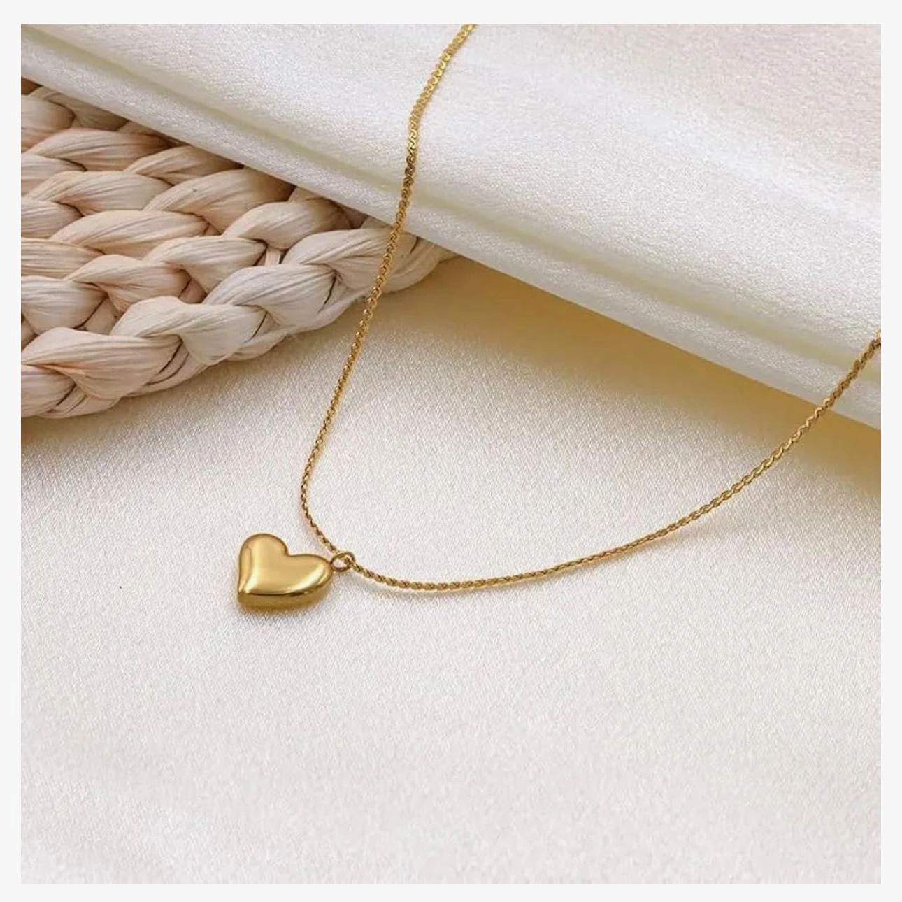 Gold plated anti-tarnish stainless steel heart pendant necklace by YC Jewelry.