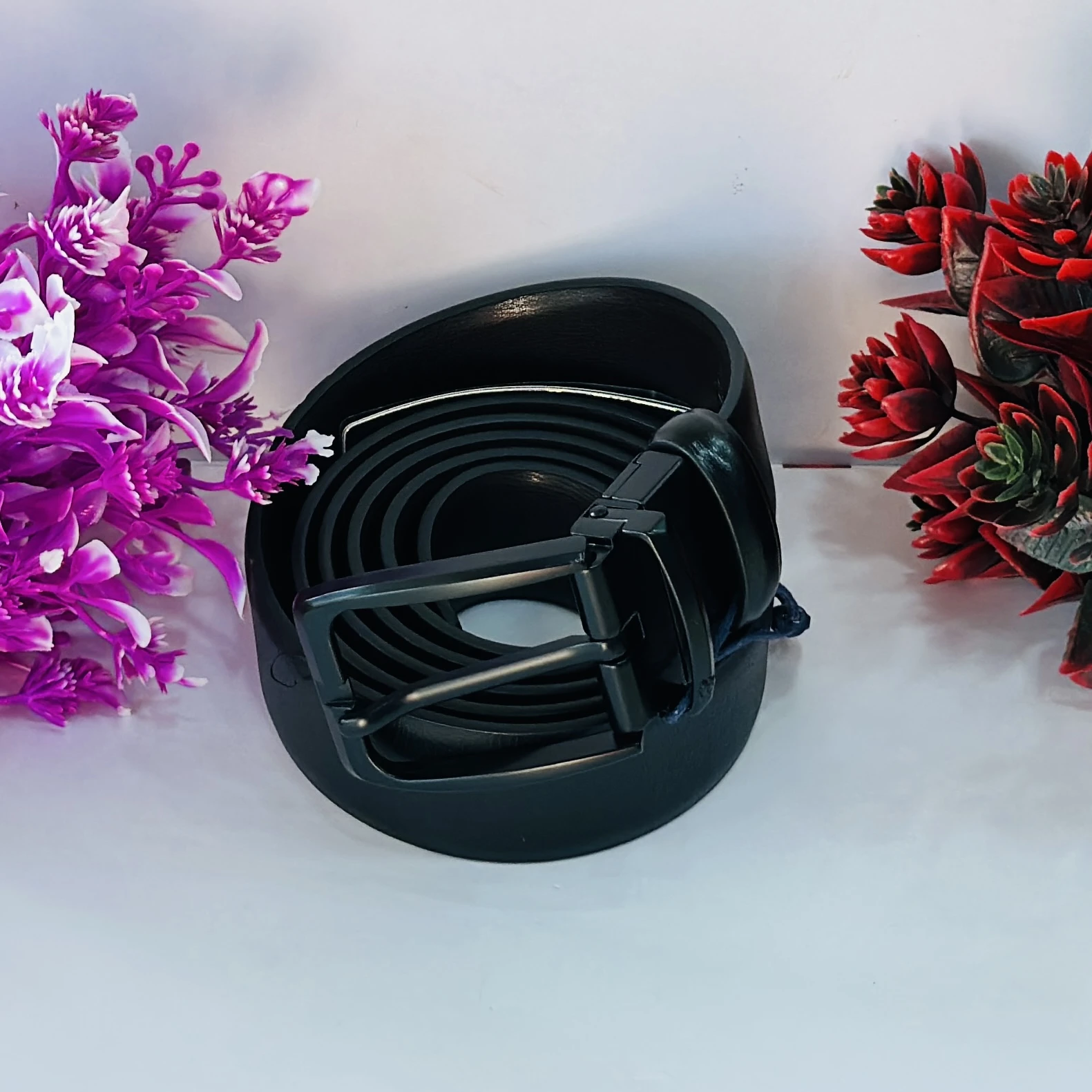 Men Casual Black Genuine Leather Belt