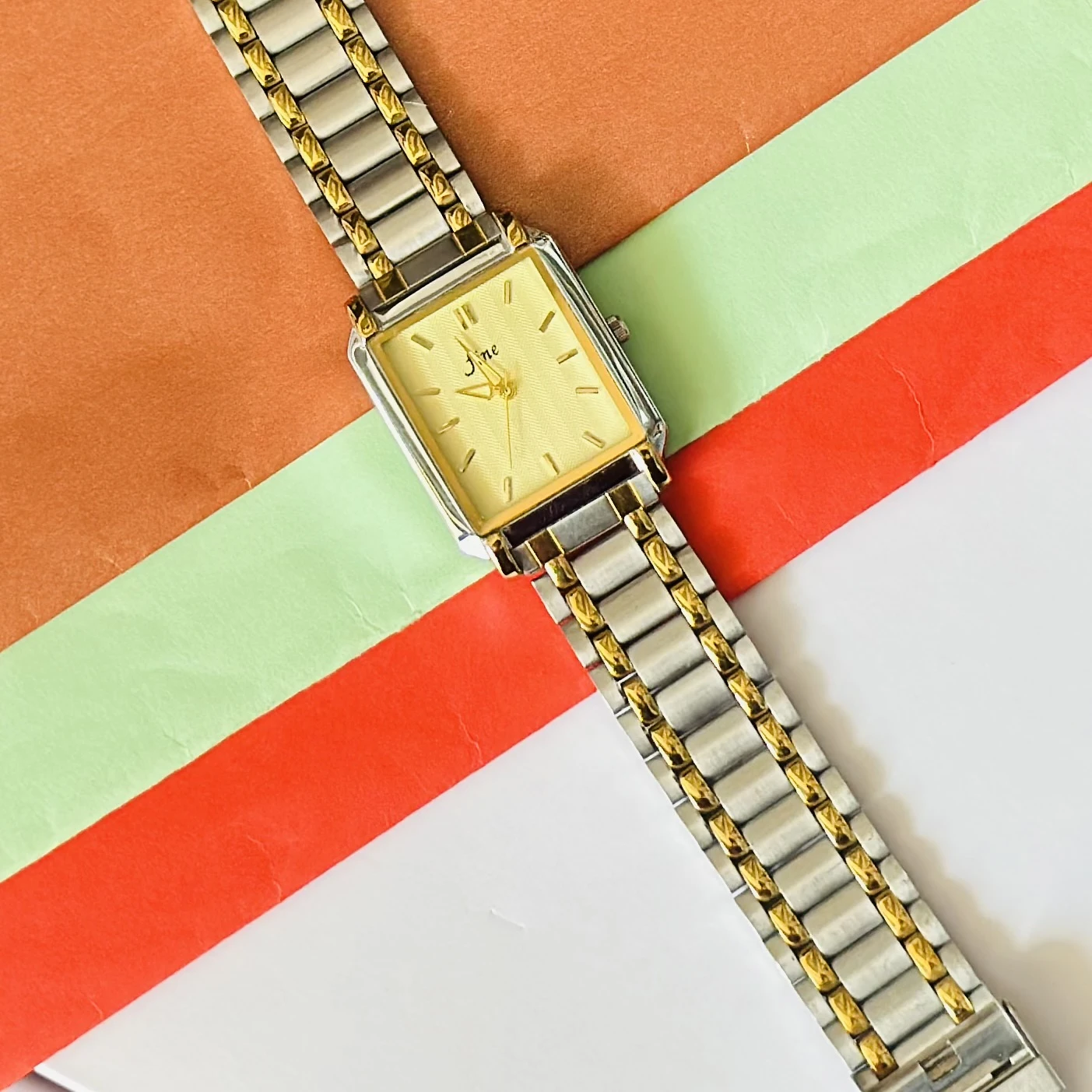 Two tone stainless steel analog watch