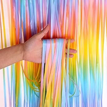Colorfast brand rainbow gradient metallic foil fringe curtain decoration
