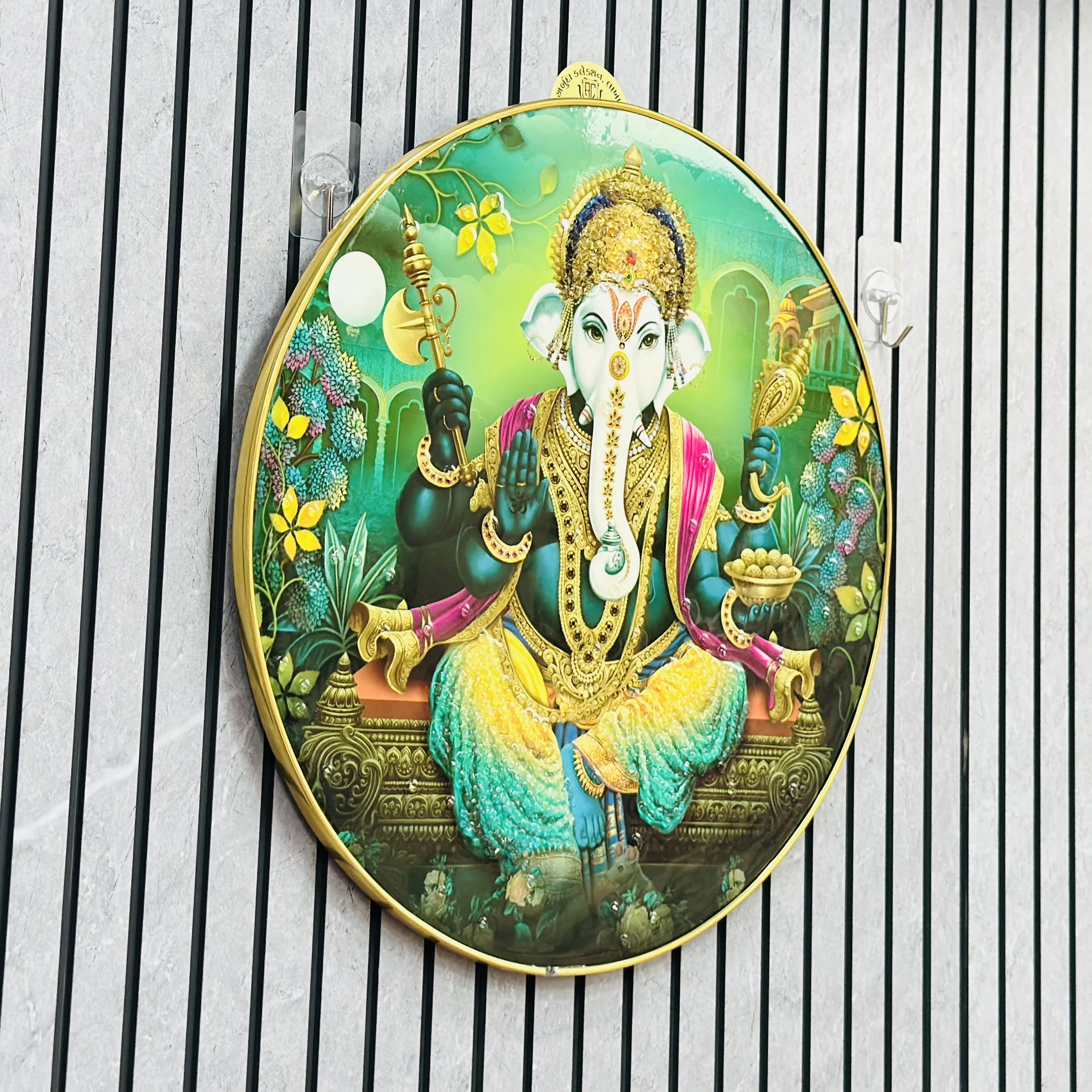 Green Ganpati Temple Wall Decor Frame(SKU-II1170)