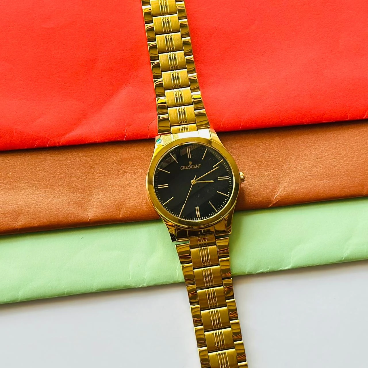 Crescent golden Design analog watch