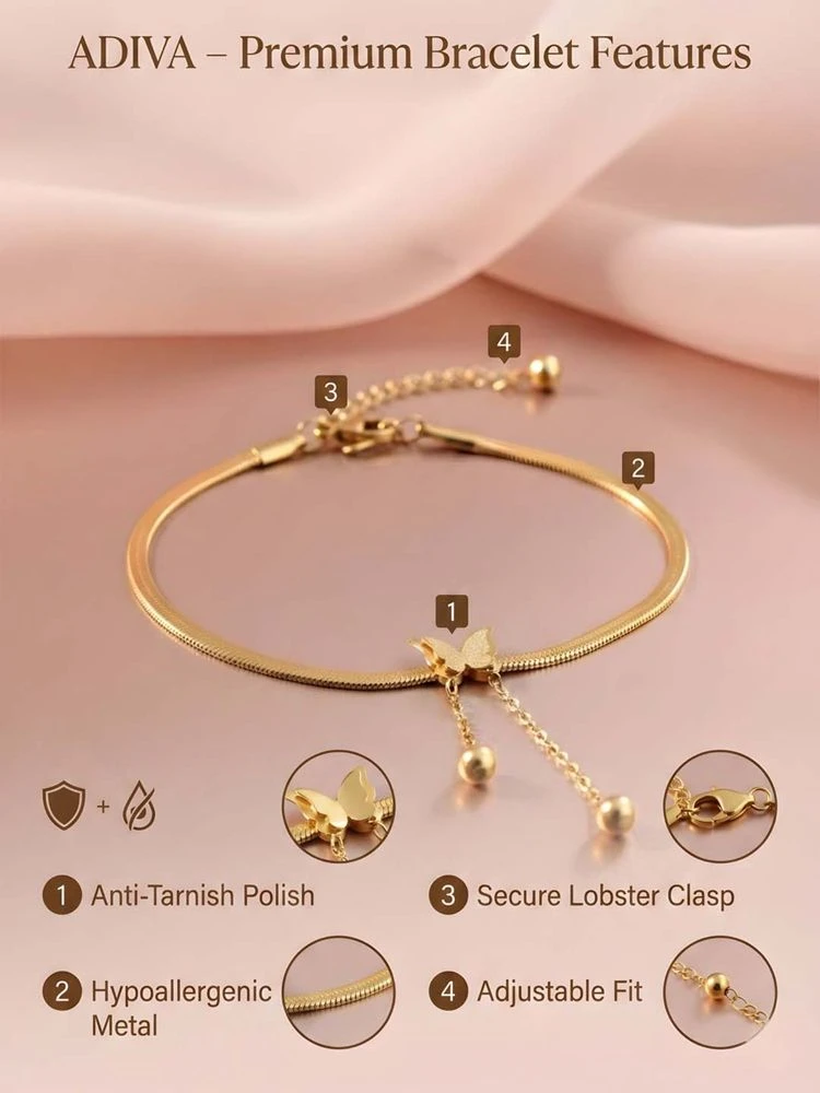 Gold-Plated Anti-Tarnish Snake Chain Butterfly Charm Bracelet
