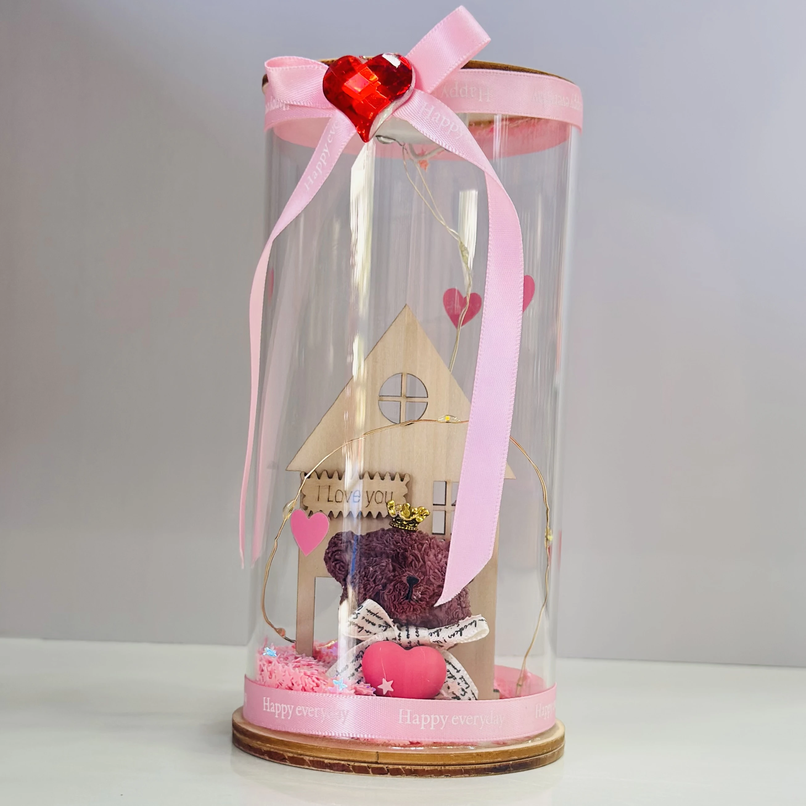 Teddy Bear & LED Light in a Glass Dome(SKU-RN0S5E)