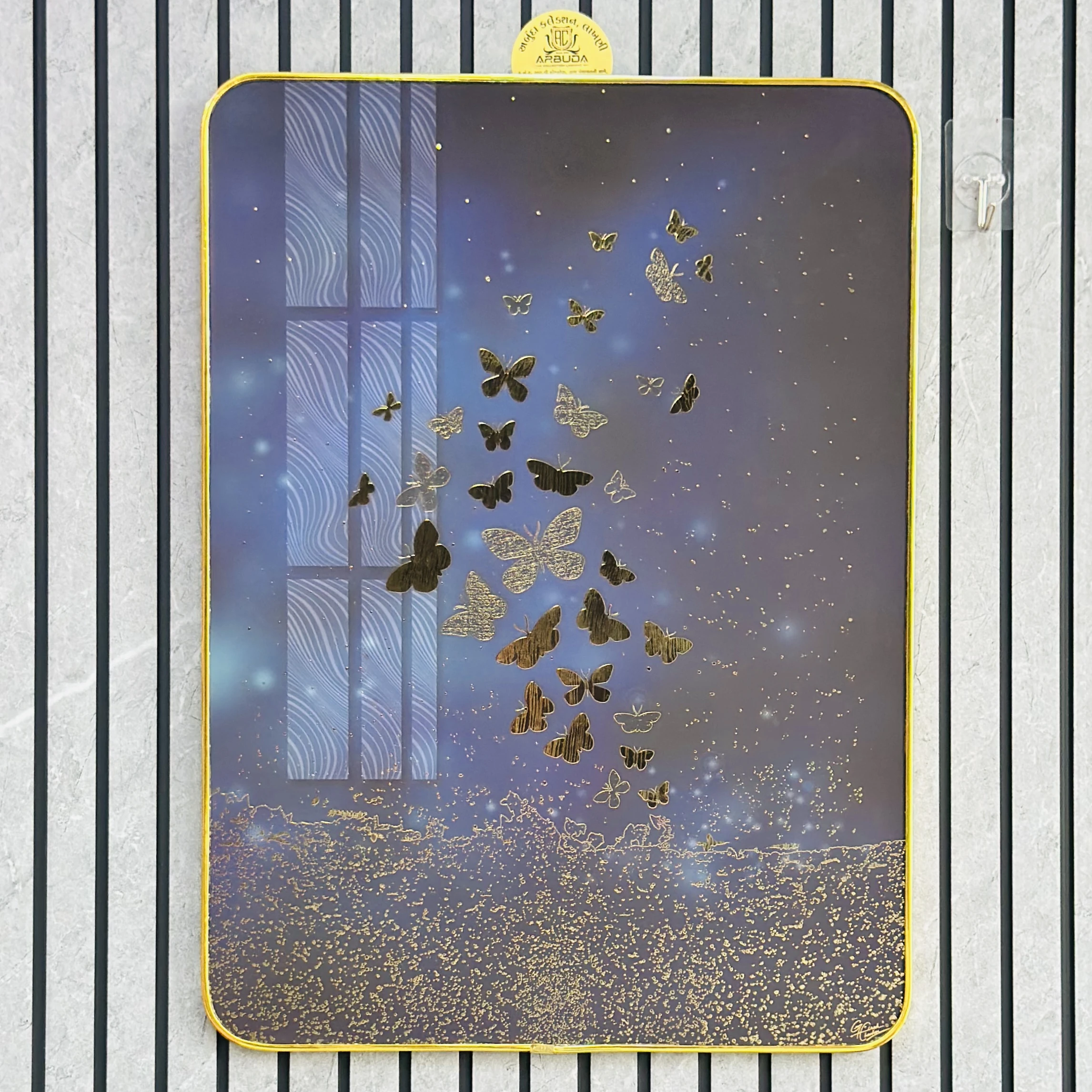 golden butterflies on a blue and gold background(SKU-JJ4UCY)