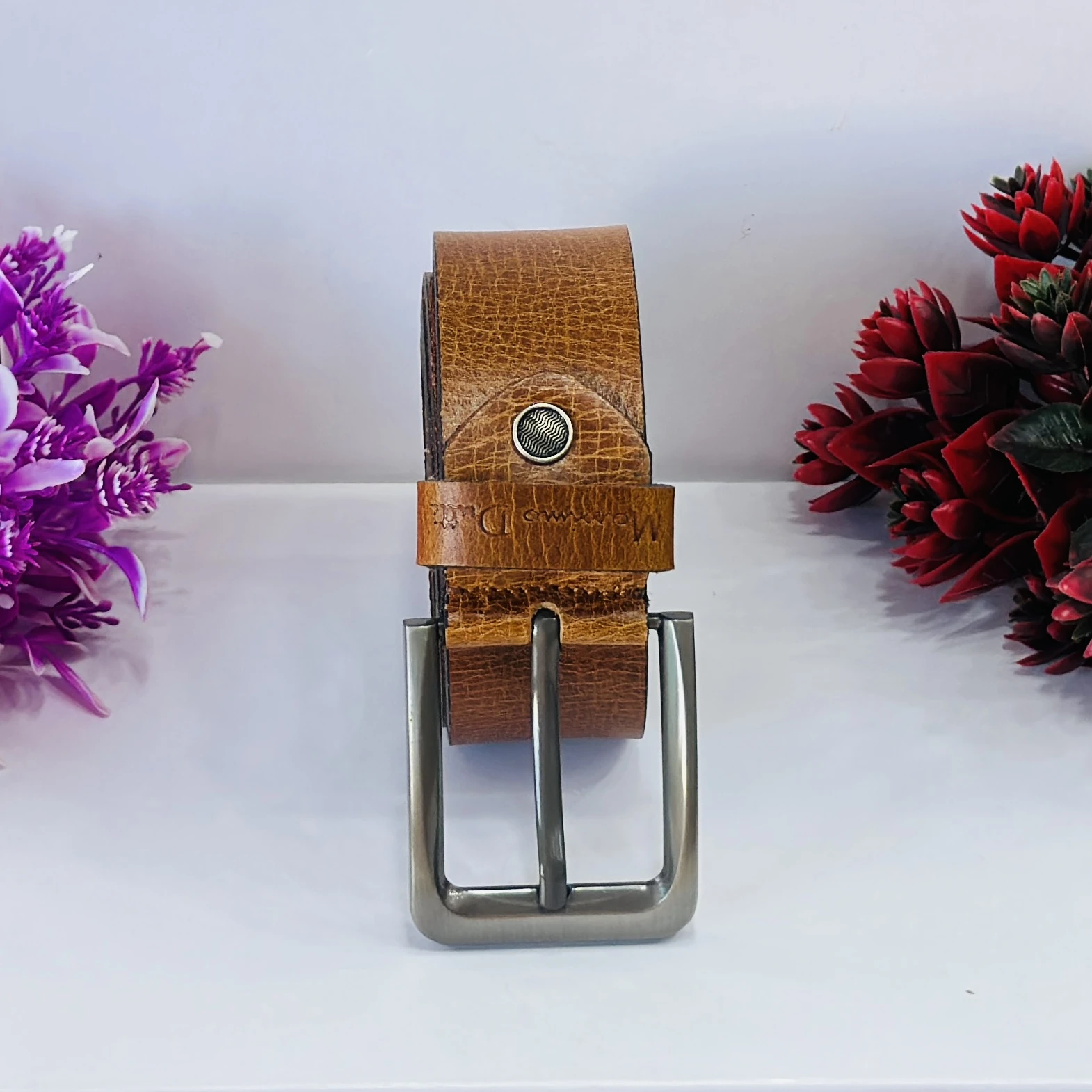 Tan  genuine leather men's belt
