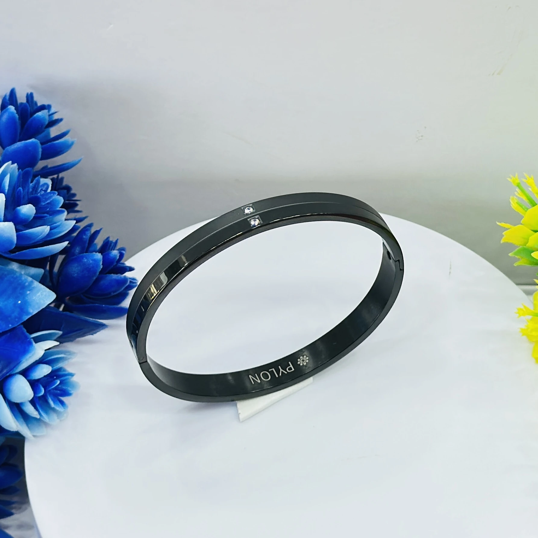 Black stainless steel bangle bracelet