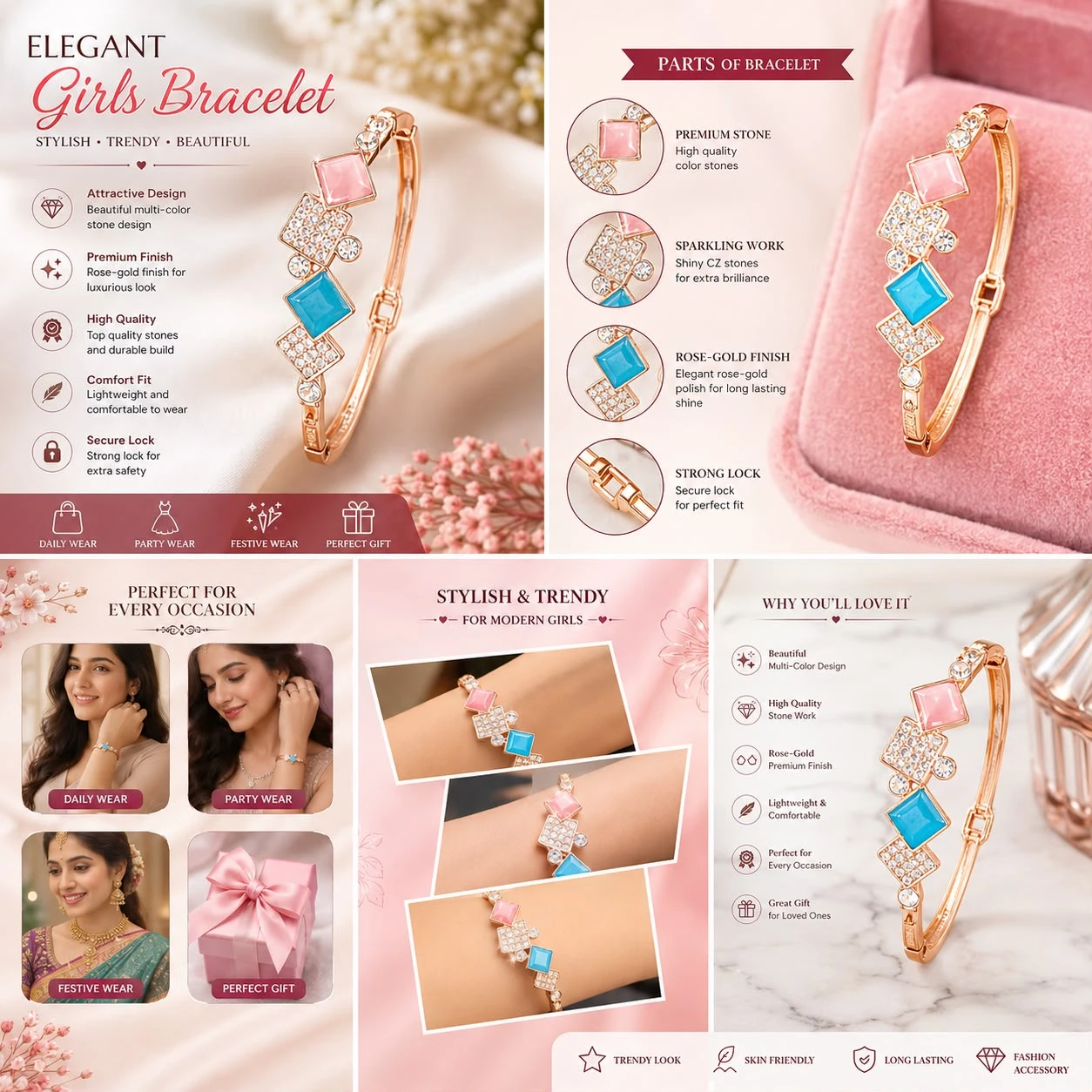 Ladies Analog Watch & Bracelet Combo