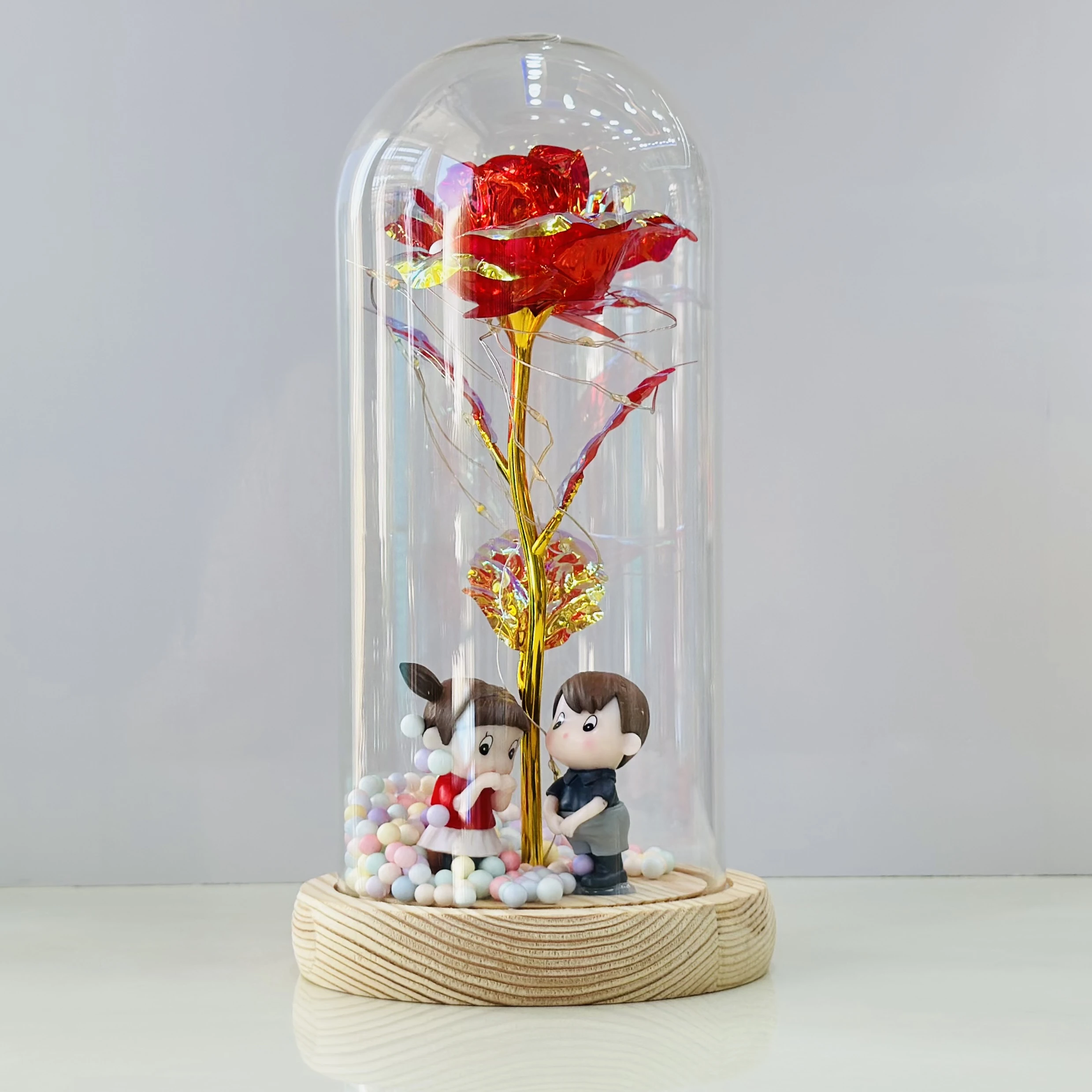 Rose in a glass dome with LED lights(SKU-020KZK)