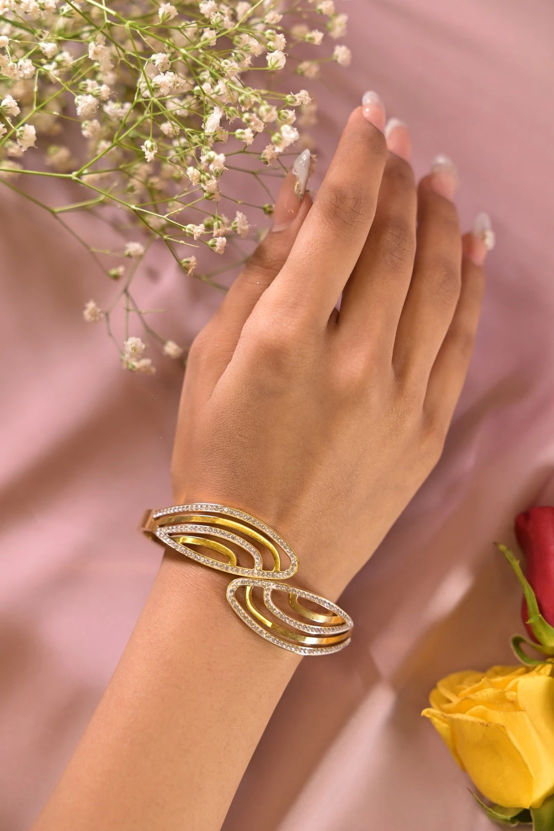 Gold plated stainless steel cuff bracelet