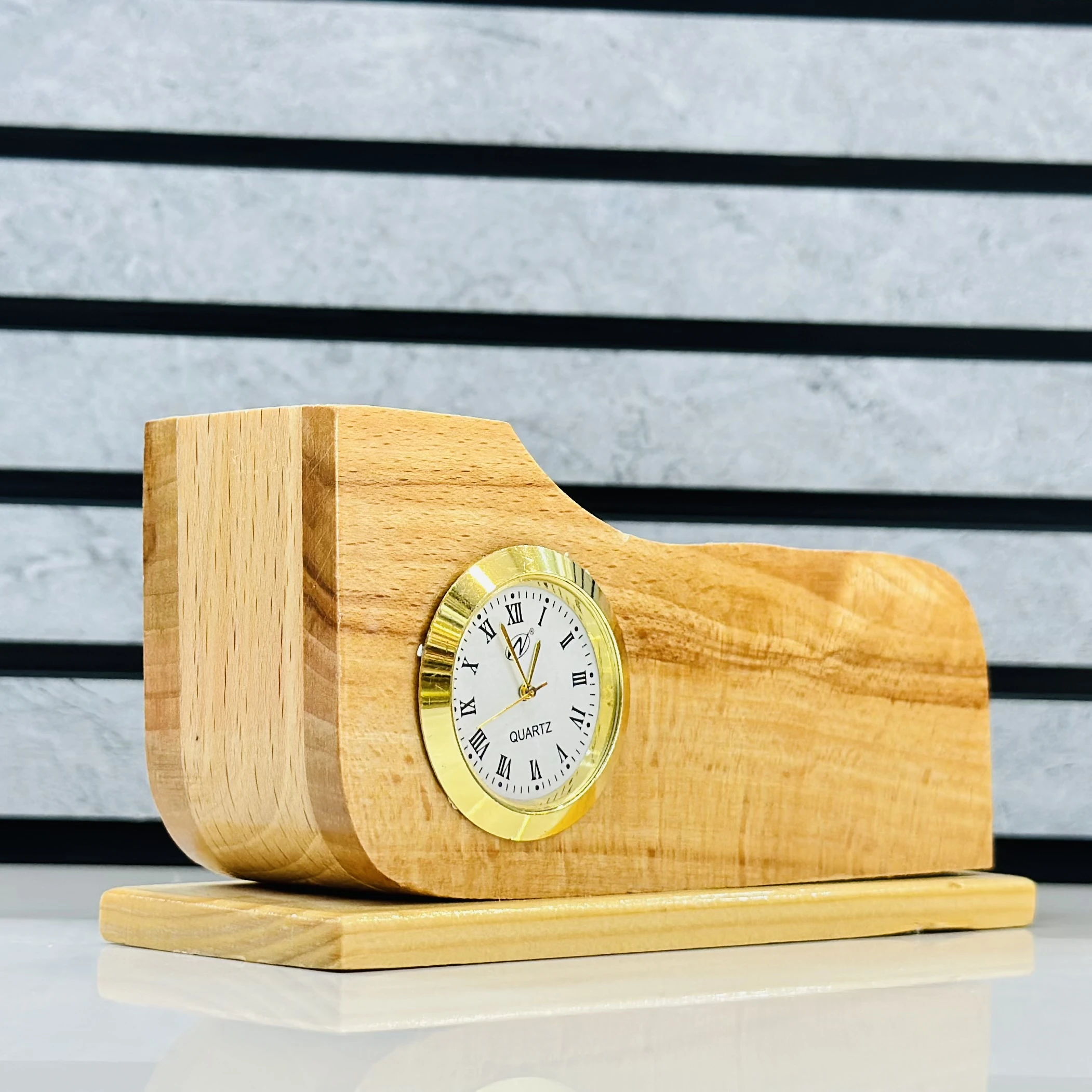 wooden desk organizer with an integrated clock.(SKU-ZXB9L5)
