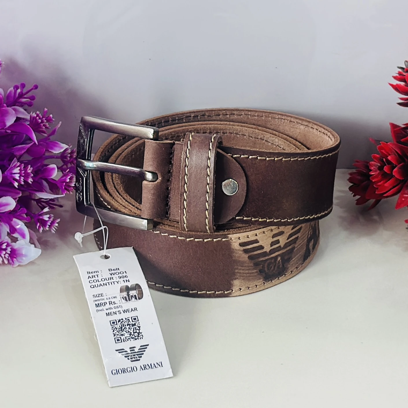 Brown genuine leather belt